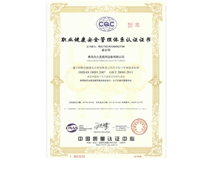 職業(yè)健康安全管理體系認證證書18001